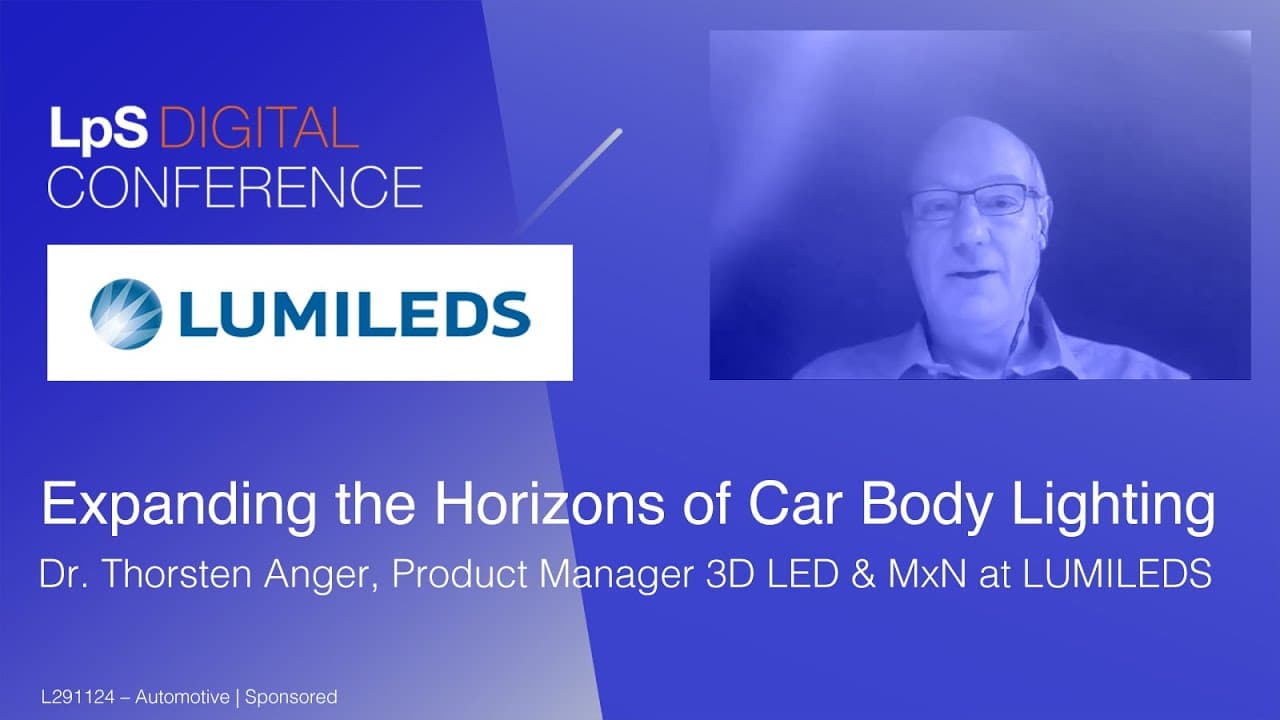 LpS DIGITAL Conference title card: Expanding the Horizons of Car Body Lighting – Dr. Thorsten Anger, Product Manager 3D LED & MxN at Lumileds