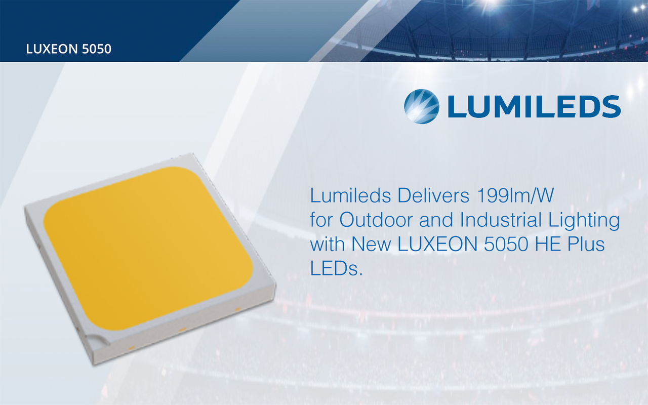 LUXEON 5050 HE Plus lowers energy and system costs by delivering the highest efficacy and output 5050 LED for industrial and outdoor lighting applications.