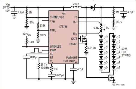 Typical application example: 50W White Automotive LED Headlamp Driver