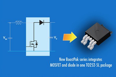 Fairchild's BoostPak integrated solution features MOSFET and diode in one package to simplifying board assembly and saving space