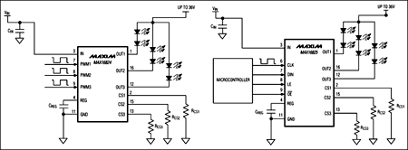 Typical application circuits with MAX16824/MAX16825.