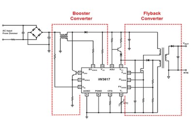 Simplifyed schematic for a LED lighting solution with the iWatt iW3617IC