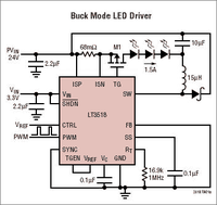 The LT3517 and LT3518 sense output current at the high side of the LED, enabling buck, buck-boost or boost configurations. Other features include open LED protection, a gate driver for PMOS LED disconnect, and soft-start.