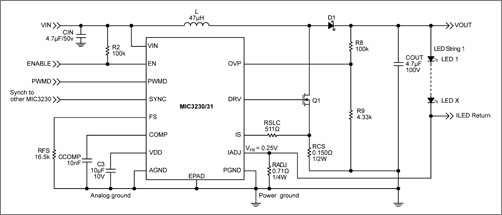 Functional diagram for a typical application with the MIC3201.