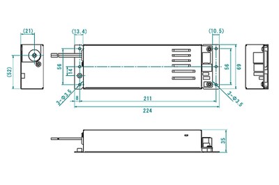 Outer dimensions of muRata's new totally digital lighting controller for LED lighting systems