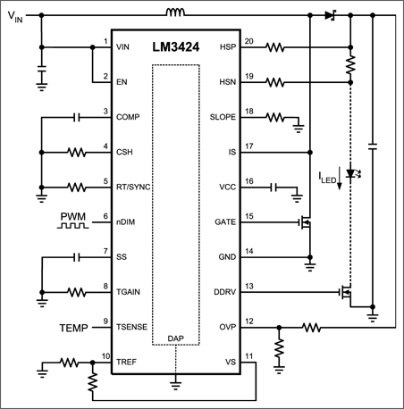 Typical application circuit with the LM3424.