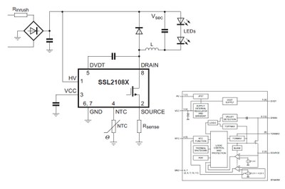 NXP SSL2108x typical application schematic and block diagram