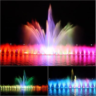 The spectacular RGB fountain illumination at the Wroclaw Continental Hall