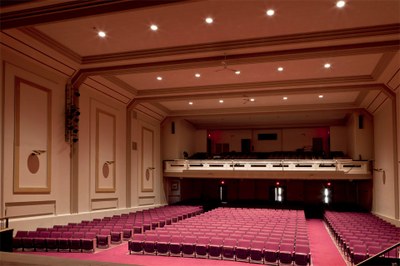 One-for-one replacement of 500-watt T4 Quartz luminaires with 15 Essentia medium distribution downlights (42 LEDs each) at St. Catherine’s High School Auditorium.