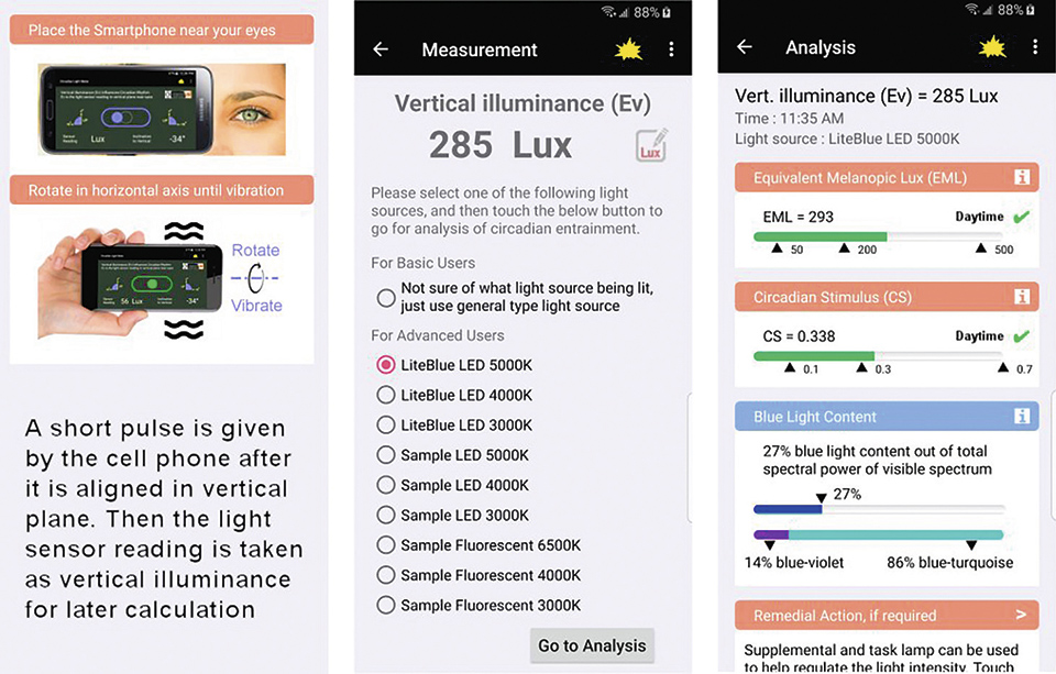 Figure 5: User interface of Circadian Light Meter app
