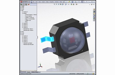 Luxeon LED as modeled as a surface source using the Tracepro Bridge in SolidWorks